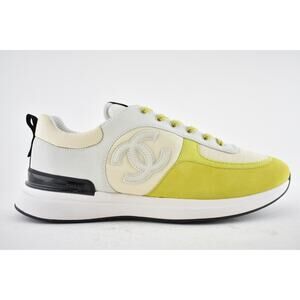 Chanel 22P Mens Ivory Grey Yellow CC Logo Low Top Lace Up Trainer Sneaker 44 11